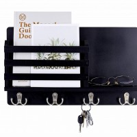 KEY & MAIL HOLDER FOR WALL - RUSTIC NATURAL PAULOWNIA WOOD, 4 DOUBLE-HOOK HANGER