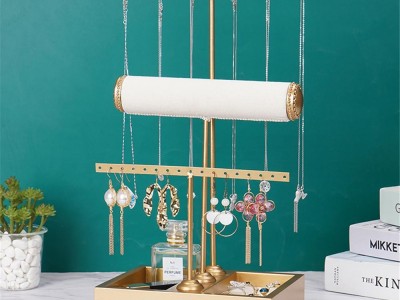 GOLDEN METAL T-SHAPED BRACELET RING EARRING ORGANIZER JEWELRY HOLDER STAND NECKL