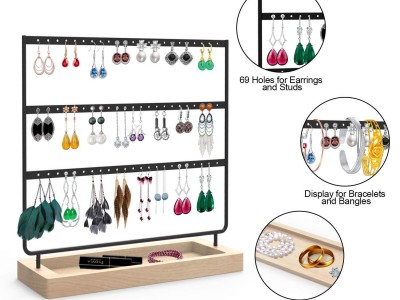 EARRINGS ORGANIZER JEWELRY DISPLAY STAND, 144 HOLES EARRING HOLDER RACK WITH WOO