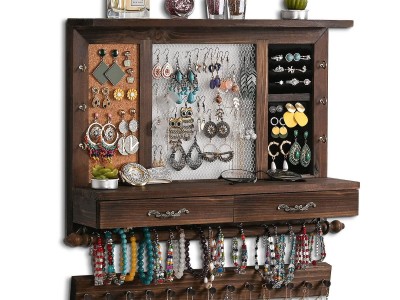 JEWELRY ORGANIZER WALL MOUNTED JEWELRY ORGANIZER MESH RUSTIC HANGING JEWELRY HOL