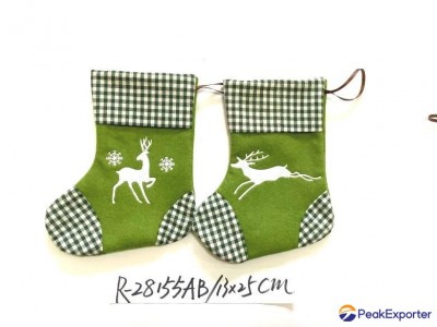 13X25CM green Santa boots with embroidery for hanging on Christmas tree or home