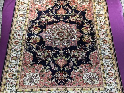 3x5ft blue color handmade silk persian collection rug