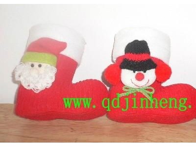 plastic boots with red cloth outer and animal head