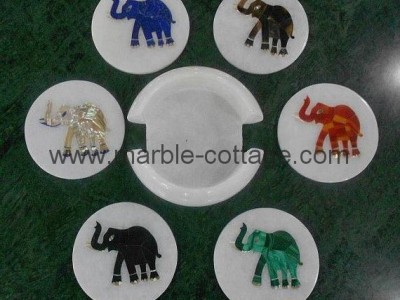 Tea Coasters in White Marble Inlaid