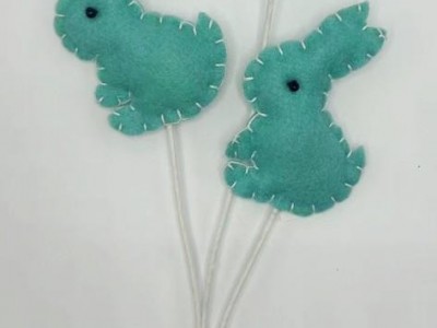 sticker plush rabbits green color for easter for flower pot,etc