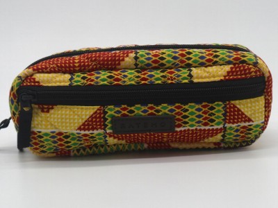Ankara printed cotton quilted pencil case with double zippers
