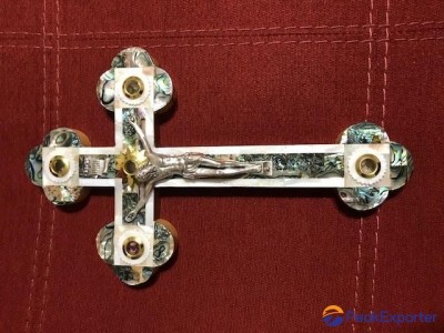 Crucifix Orthodox Mother of Pearl Cross Olive Wood Made in Jerusalem