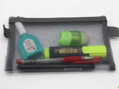 Mesh made office stationery pouch bag grey colour