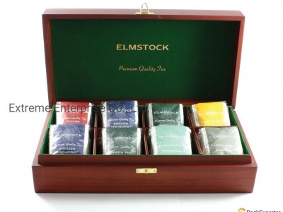 Durable Brown Wooden Compartment Tea Display Chest Box and Holder