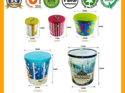 0.5/1/2/3.5/6.5 Gallon Metal Popcorn tin can with lid