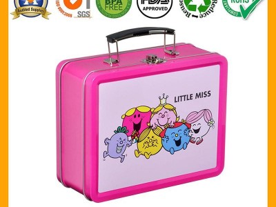 Cute children food storage container metal box lunch tins with handle