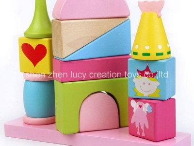 Fairytale Princess Castle Series Pink Wooden Shape Sorter Toy Blocks for Girls