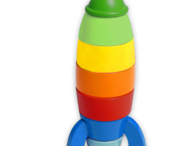 Wooden stacking rocket toy for kid and children with rainbow color