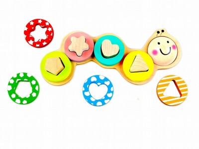 Wooden Caterpillar Shape Sorter Puzzle Toy for Kids and Children