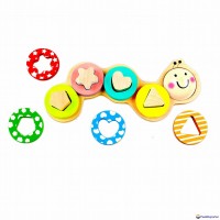 Wooden Caterpillar Shape Sorter Puzzle Toy for Kids and Children