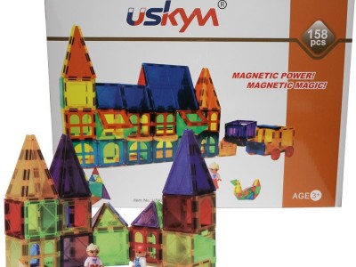 158 piece magnetic building blocks toys magnet tiles 3d clear vivid color