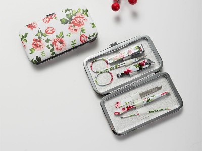 Flower Manicure Set  Leather Pouch Nail File Nail Clipper Nail Scissor
