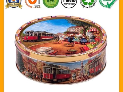 Custom empty vintage round can danish cookies tin box with embossing