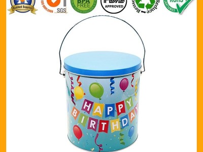 Custom 1 gallon christmas gift metal bucket popcorn tin