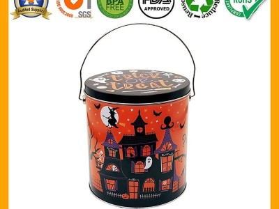 Customized 1 gallon metal tin popcorn bucket with handle lid