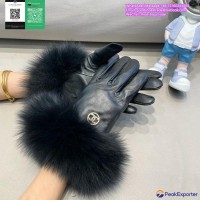 Wholesaler Co Co Black leather Gloves CC Brand Fur leather Gloves     edallion g