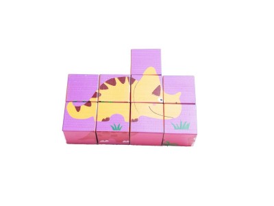 Wooden Toys Manufacturer Factory of 9 PCS 6-Sides Dinosaur Puzzle Blocks for Kid