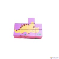 Wooden Toys Manufacturer Factory of 9 PCS 6-Sides Dinosaur Puzzle Blocks for Kid