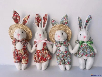23cm stuffed couple rabbit with straw hat cute and for Easter