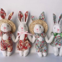 23cm stuffed couple rabbit with straw hat cute and for Easter