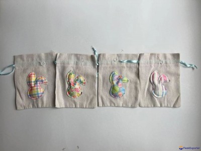 14X18CM drawsting bags with bunny head design for Easter day