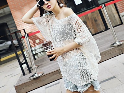 Lace Trousers Fall New Loose Lace Beach Blouse Fall Lace Embroidery Wide Sleeve