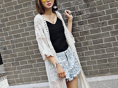 Plus lace embroidery embroidery wild embroidery hollow cardigan sunscreen lace b