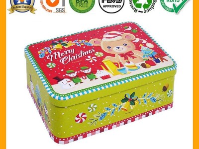 Fashionable Large Rectangular Xmas Cookie Tin Box BR1405