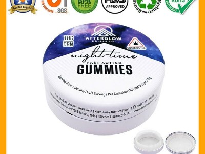 Round Candy Mint Gummies Airtight Tin Box with Child Resistant Lock Supplier