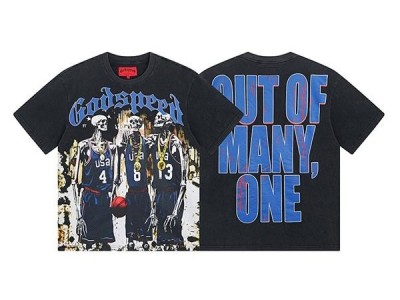Fashion Men Women Godspeed Rock Street Vintage Washed Aged Print Short Sleeve