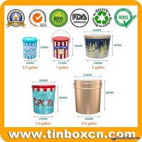 Factory 0.5/1/2/3.5/6.5 Gallon Popcorn Tin Basket Metal Tin Bucket with Lid
