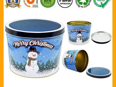 2 Gallon Christmas Popcorn Tin For Food Tin Container Metal Bucket Supplier