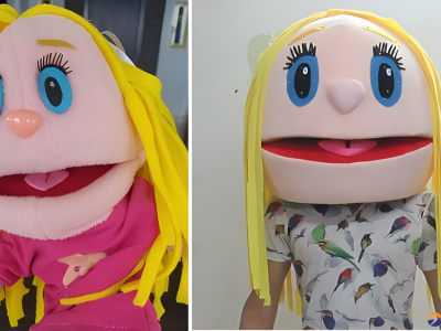 custom mascot costume head from a photo, with cooling system small fan