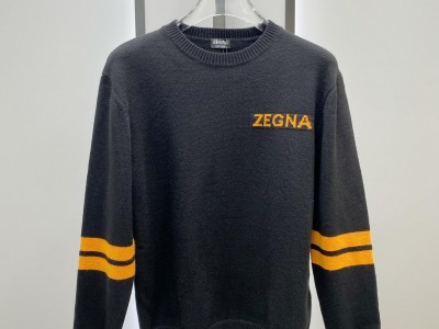 Zegna stripe-detail crew neck Wool Jumper