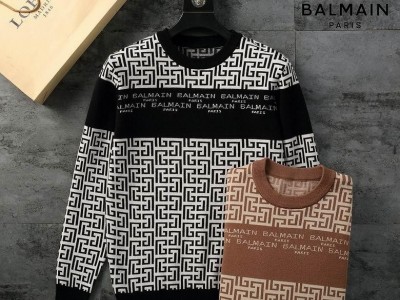 Balmain PB-Monogram Print Sweatshirt Men Striped Wool Sweater
