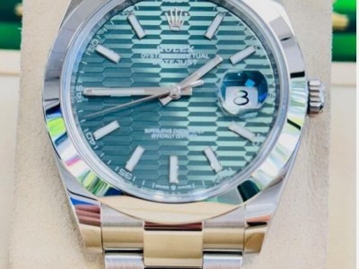 Rolex Datejust 41 126300 Mint Green Motif Dial Box and Papers Watch mens luxury