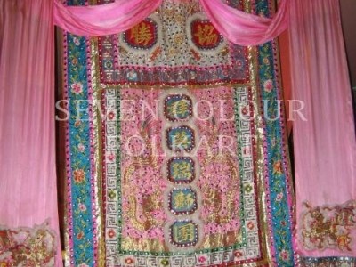 Embroidered banner with flying fish