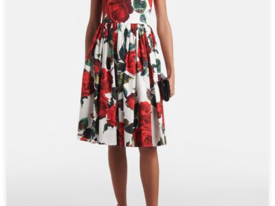 Dolce Gabbana Floral cotton poplin midi dress charming rose print DG dress cheap