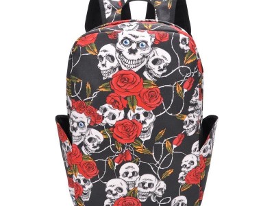 Female canvas skull print backpack