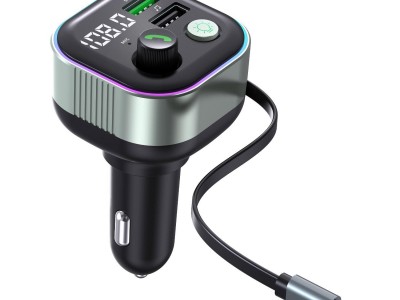 65W PD Fast Charging Car Charger with Retractable Type-C Cable & Bluetooth
