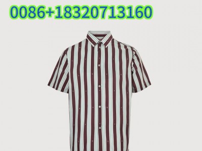 Brown and white striped short-sleeve shirt, cotton-blend fabric, wholesale