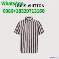 Brown and white striped short-sleeve shirt, cotton-blend fabric, wholesale