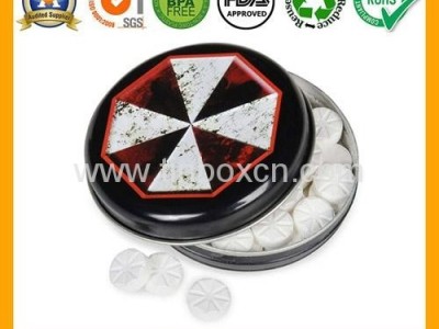 Round confectionary mint tin can clac clic tin candy tin box