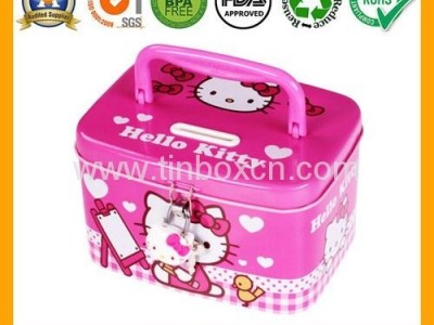 Metal tin coin bank with lock saving money box