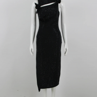 Elegant Diamond Rhinestone Irregular Dresses Female Slim Split Bodycon Hollow